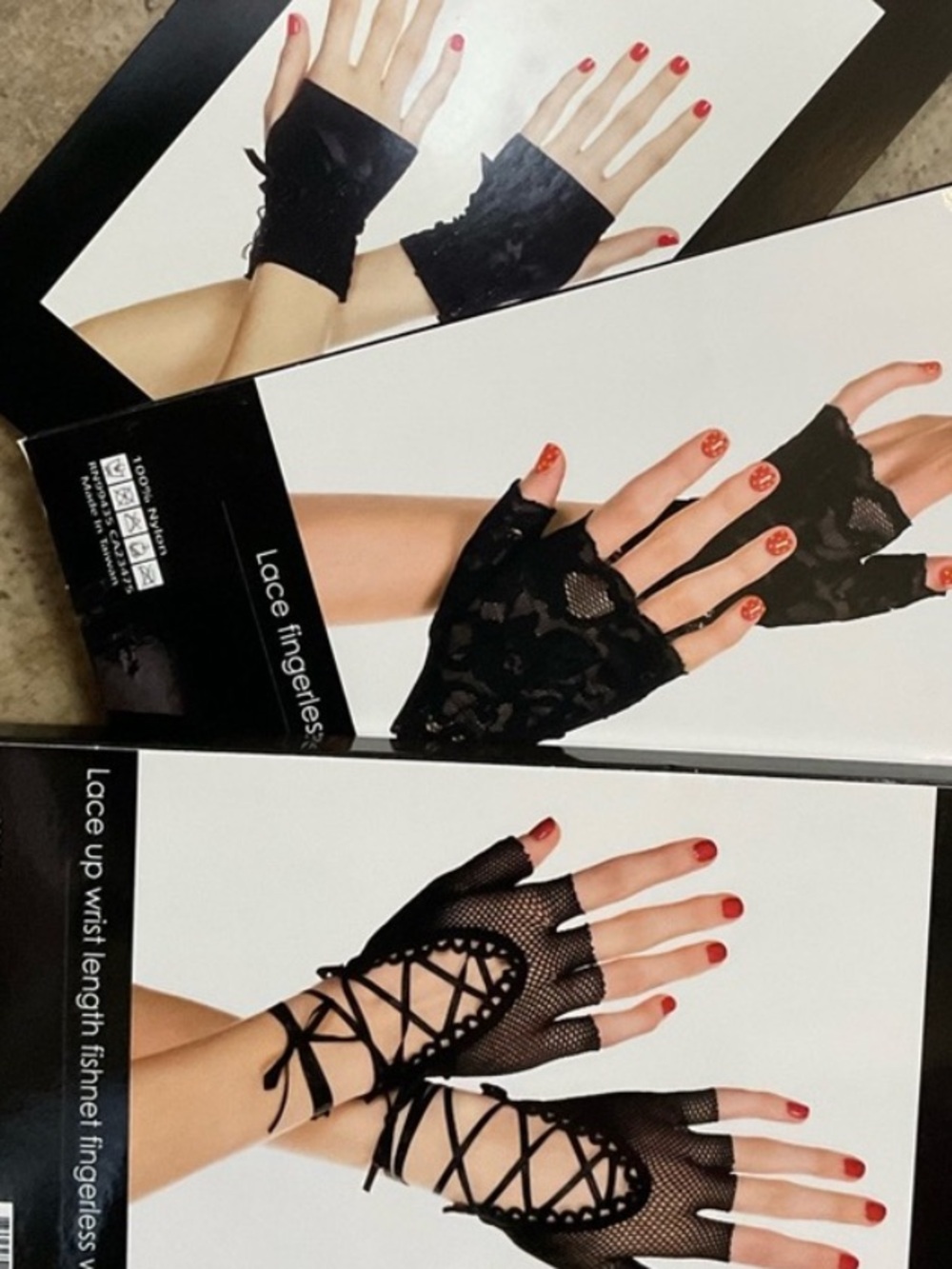 Fingerless Black gloves Set 3 party costume 1980 1990 80s 90s party whimsigoth